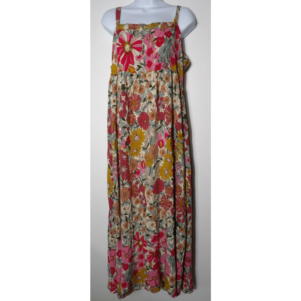 Natural Life L/XL Maxi Sun Dress Pink Floral Boho Prairie Slit Flowy Strappy Hip